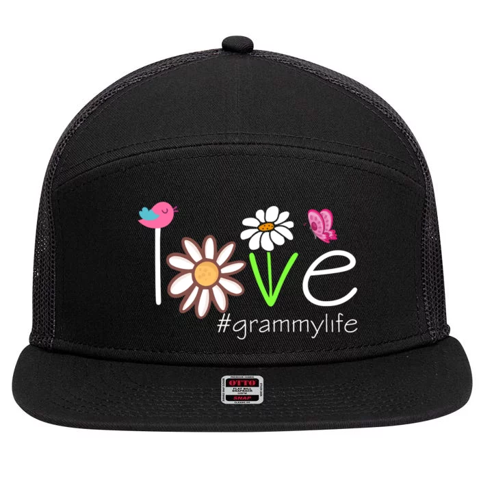 Love Grammy Life Cute Matching Family 7 Panel Mesh Trucker Snapback Hat