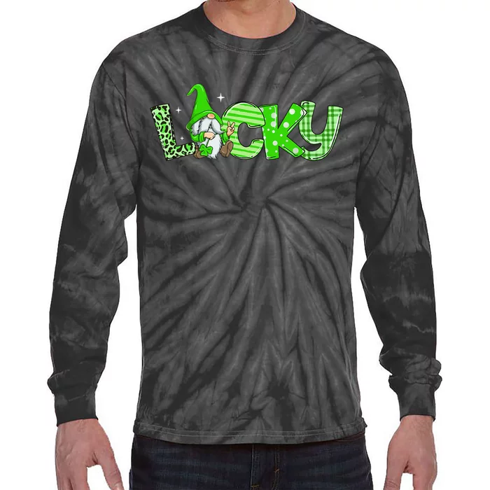 Lucky Gnomes Lovers Shamrock Irish St Patrick's Day Tie-Dye Long Sleeve Shirt