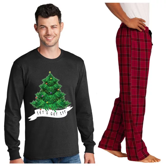 Lets Get Lit Weed Xmas Tree Gift Marijuana Christmas Long Sleeve Pajama Set