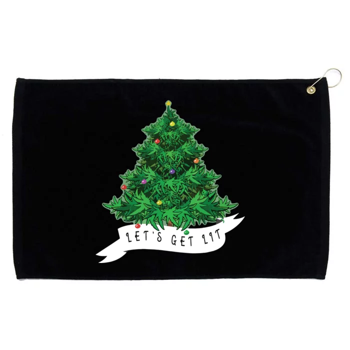 Lets Get Lit Weed Xmas Tree Gift Marijuana Christmas Grommeted Golf Towel