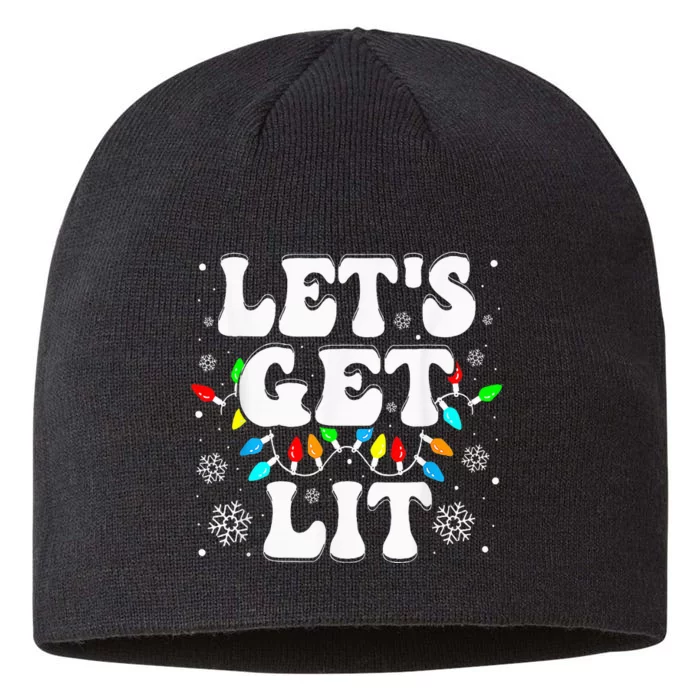 LetS Get Lit Funny Christmas Lights Xmas Pajamas Holiday 8 1/2in Sustainable Knit Beanie