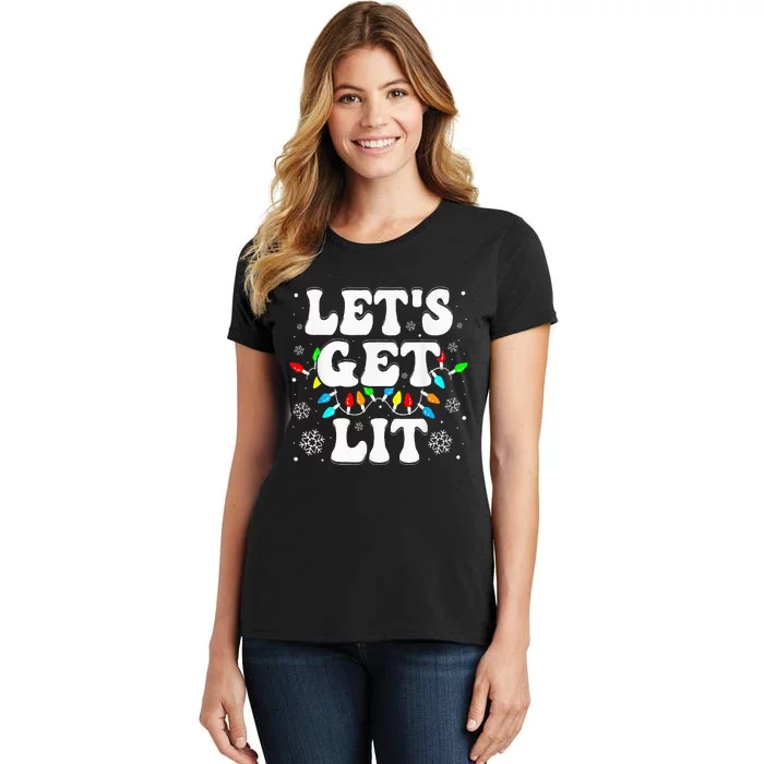 LetS Get Lit Funny Christmas Lights Xmas Pajamas Holiday Women's T-Shirt