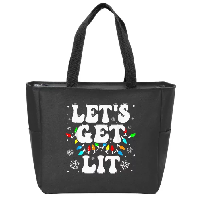 LetS Get Lit Funny Christmas Lights Xmas Pajamas Holiday Zip Tote Bag