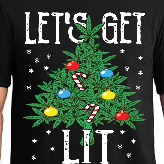 Lets Get Lit Marijuana Leaf Christmas Tree Cannabis Weed Pajama Set