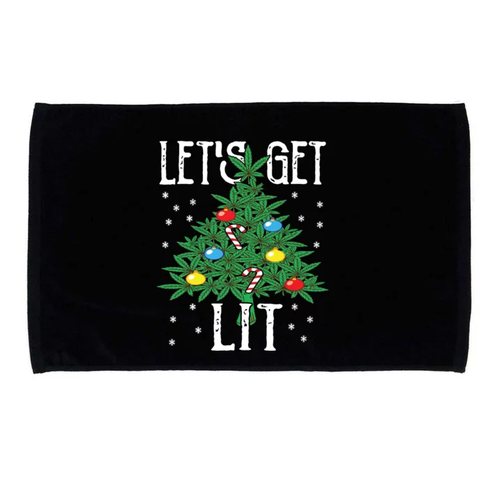 Lets Get Lit Marijuana Leaf Christmas Tree Cannabis Weed Microfiber Hand Towel