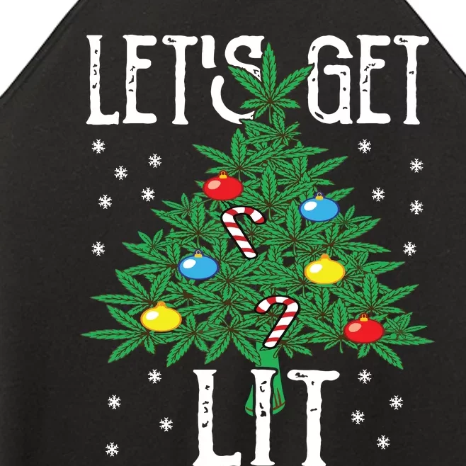 Lets Get Lit Marijuana Leaf Christmas Tree Cannabis Weed Women’s Perfect Tri Rocker Tank