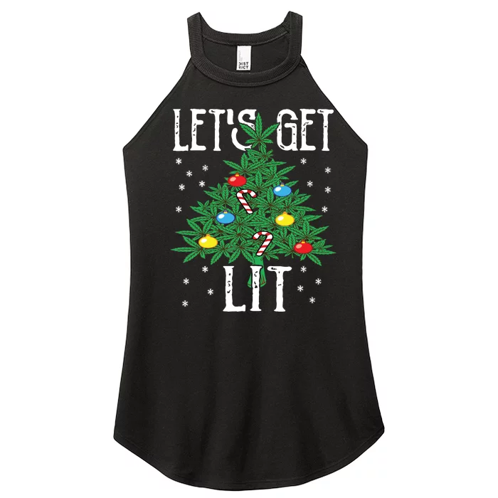 Lets Get Lit Marijuana Leaf Christmas Tree Cannabis Weed Women’s Perfect Tri Rocker Tank