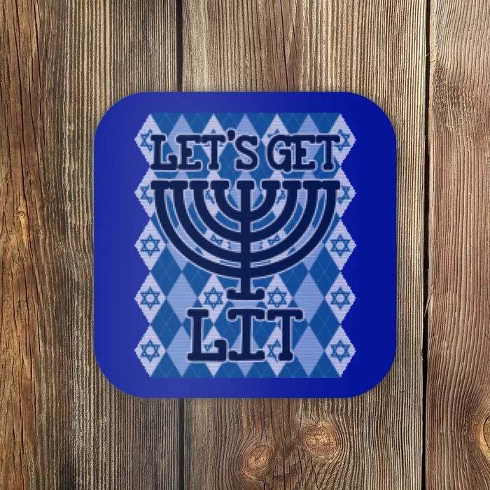 Let's Get Lit Ugly Hanukkah Sweater Chanukah Party Gift Coaster