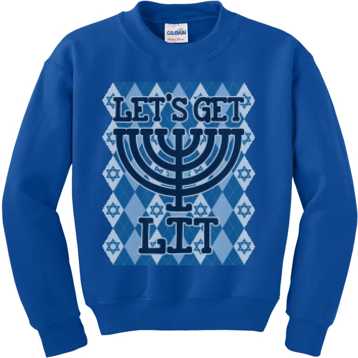 Let's Get Lit Ugly Hanukkah Sweater Chanukah Party Gift Kids Sweatshirt