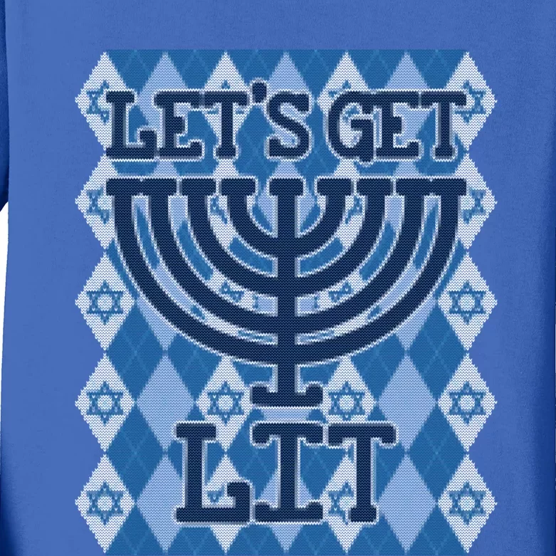 Let's Get Lit Ugly Hanukkah Sweater Chanukah Party Gift Kids Long Sleeve Shirt