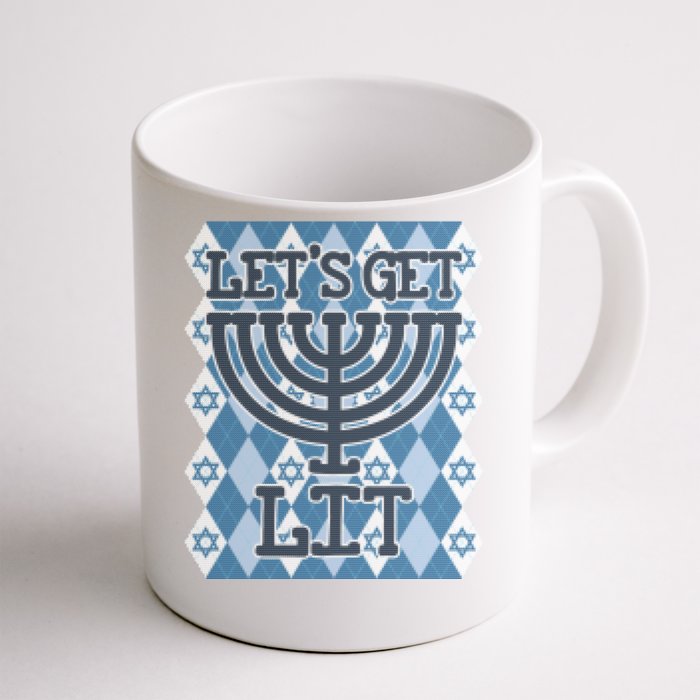 Let's Get Lit Ugly Hanukkah Sweater Chanukah Party Gift Front & Back Coffee Mug