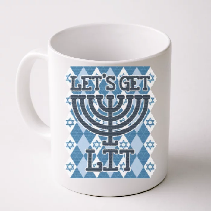 Let's Get Lit Ugly Hanukkah Sweater Chanukah Party Gift Front & Back Coffee Mug