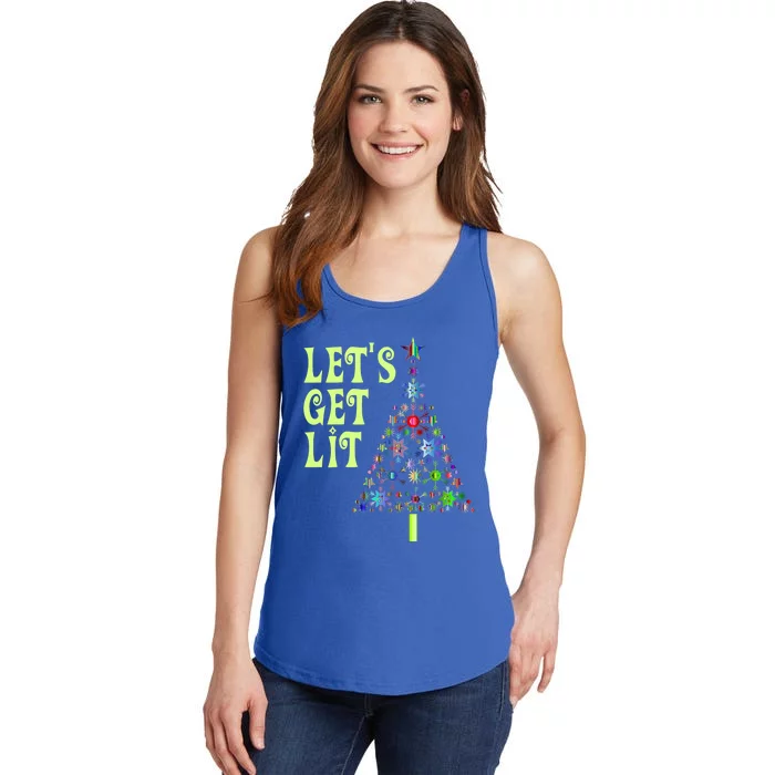 Let's Get Ligift Christmas Tree Lights Xmas Pajama Cute Gift Ladies Essential Tank