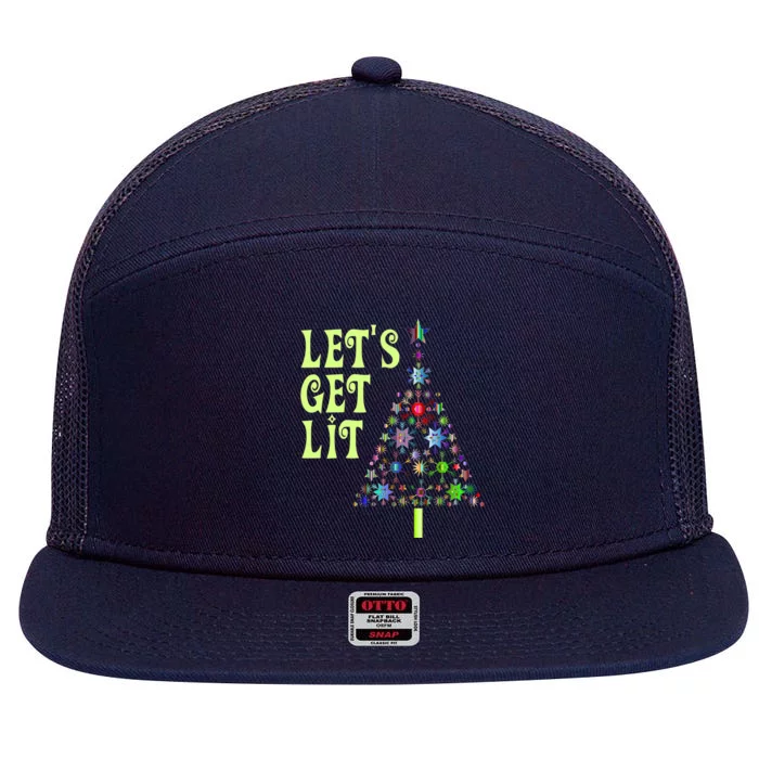 Let's Get Ligift Christmas Tree Lights Xmas Pajama Cute Gift 7 Panel Mesh Trucker Snapback Hat