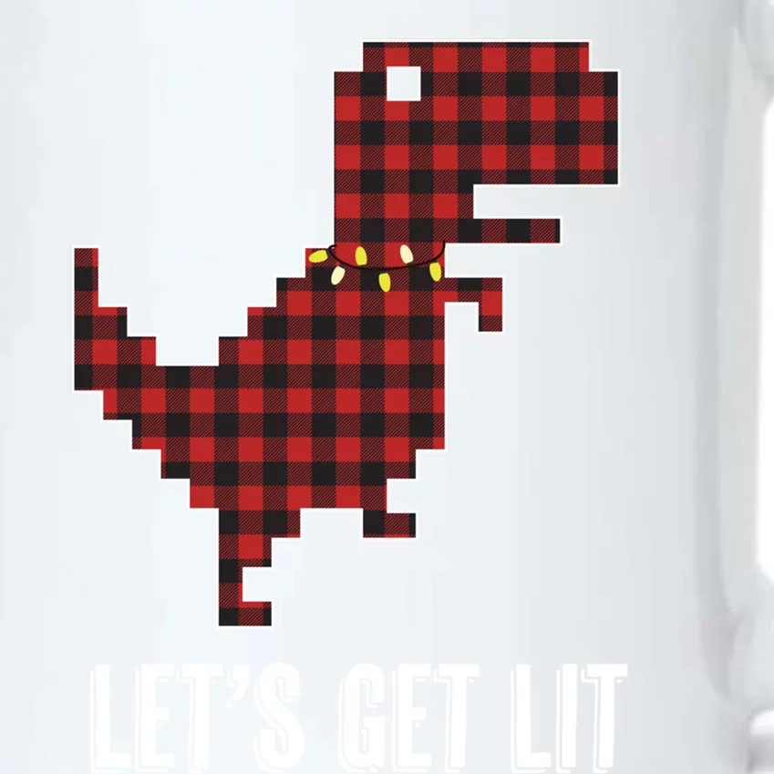 Let's Get Lit Christmas Tgiftrex Dino Red Plaid Buffalo Print Gift Black Color Changing Mug