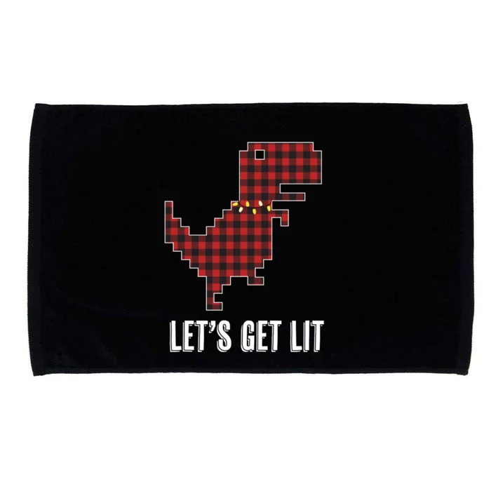 Let's Get Lit Christmas Tgiftrex Dino Red Plaid Buffalo Print Gift Microfiber Hand Towel