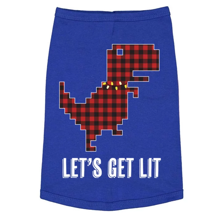 Let's Get Lit Christmas Tgiftrex Dino Red Plaid Buffalo Print Gift Doggie Tank