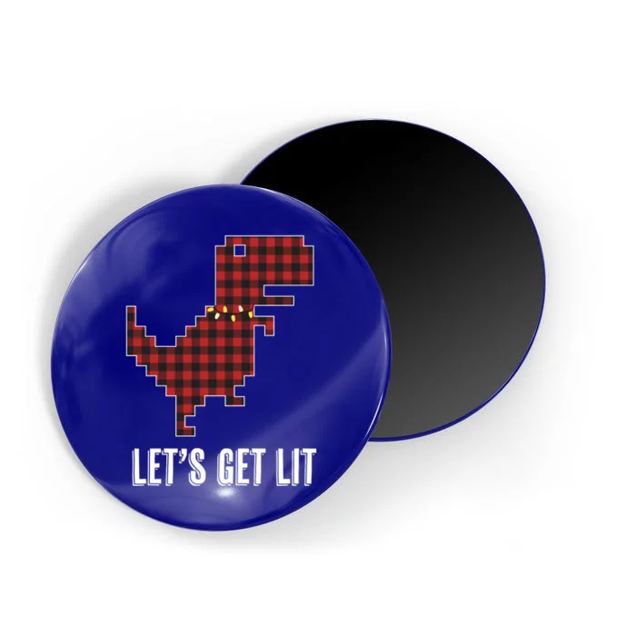 Let's Get Lit Christmas Tgiftrex Dino Red Plaid Buffalo Print Gift Magnet