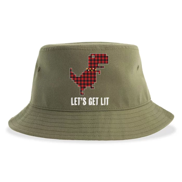 Let's Get Lit Christmas Tgiftrex Dino Red Plaid Buffalo Print Gift Sustainable Bucket Hat