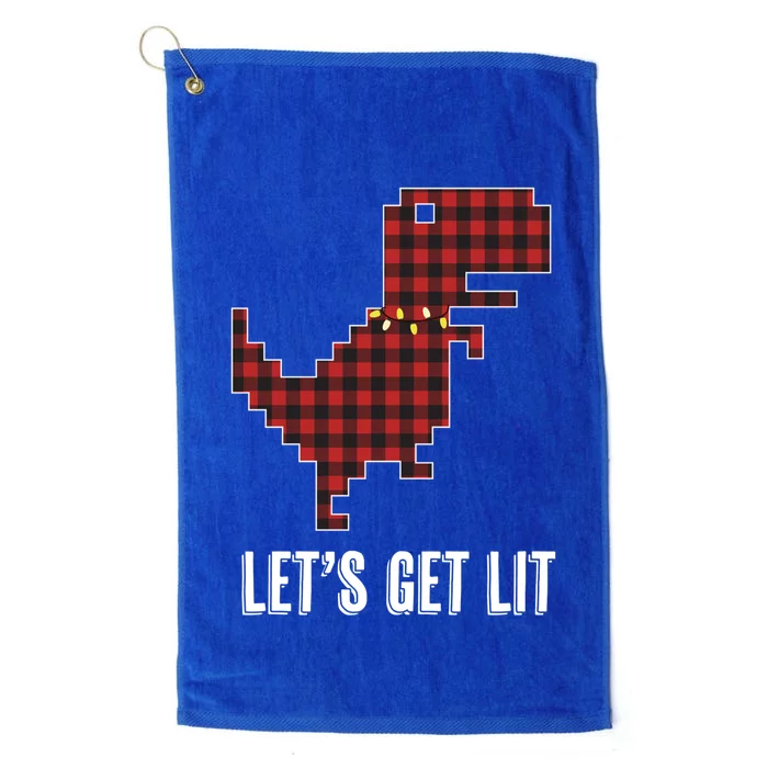 Let's Get Lit Christmas Tgiftrex Dino Red Plaid Buffalo Print Gift Platinum Collection Golf Towel