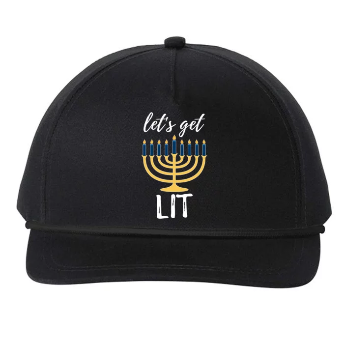 Let's Get Lit Funny Hanukkah Menorah Candles Jewish Gift Snapback Five-Panel Rope Hat