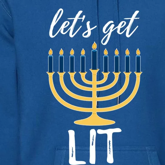 Let's Get Lit Funny Hanukkah Menorah Candles Jewish Gift Premium Hoodie