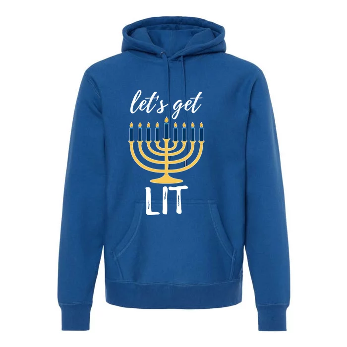 Let's Get Lit Funny Hanukkah Menorah Candles Jewish Gift Premium Hoodie