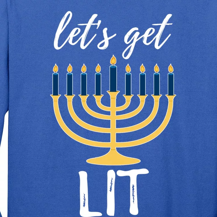 Let's Get Lit Funny Hanukkah Menorah Candles Jewish Gift Tall Long Sleeve T-Shirt