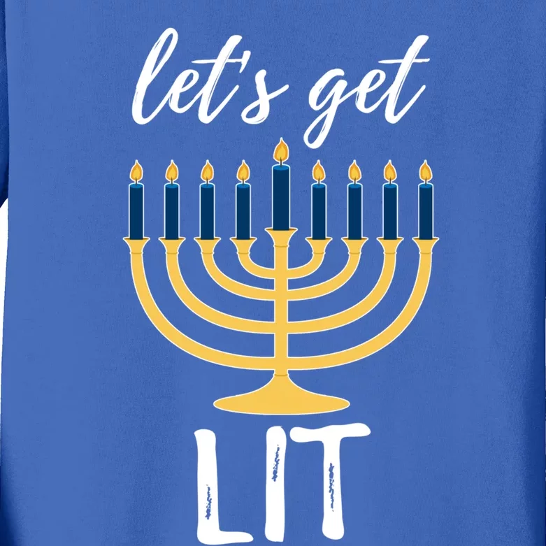 Let's Get Lit Funny Hanukkah Menorah Candles Jewish Gift Kids Long Sleeve Shirt