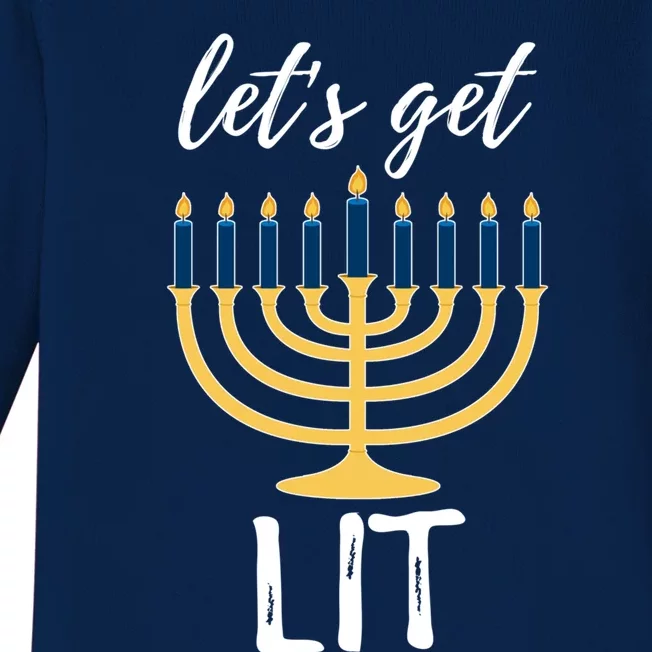 Let's Get Lit Funny Hanukkah Menorah Candles Jewish Gift Baby Long Sleeve Bodysuit