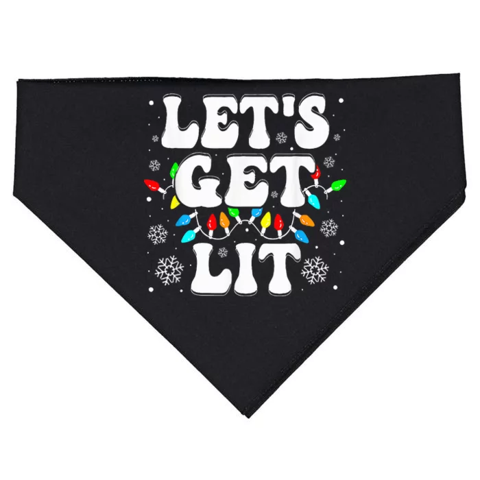 Let's Get Lit Funny Christmas Lights Xmas Pajamas Holiday USA-Made Doggie Bandana