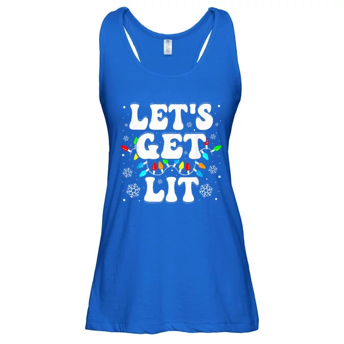 Let's Get Lit Funny Christmas Lights Xmas Pajamas Holiday Ladies Essential Flowy Tank