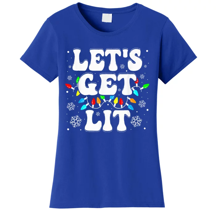 Let's Get Lit Funny Christmas Lights Xmas Pajamas Holiday Women's T-Shirt