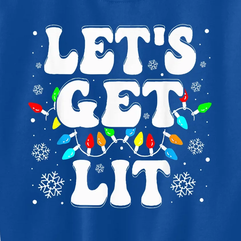 Let's Get Lit Funny Christmas Lights Xmas Pajamas Holiday Kids Sweatshirt