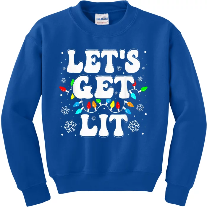 Let's Get Lit Funny Christmas Lights Xmas Pajamas Holiday Kids Sweatshirt