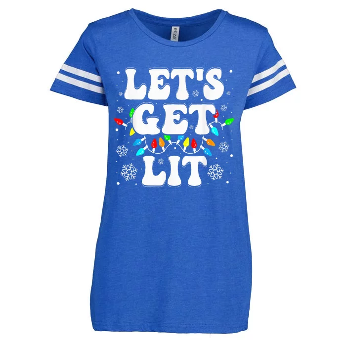 Let's Get Lit Funny Christmas Lights Xmas Pajamas Holiday Enza Ladies Jersey Football T-Shirt