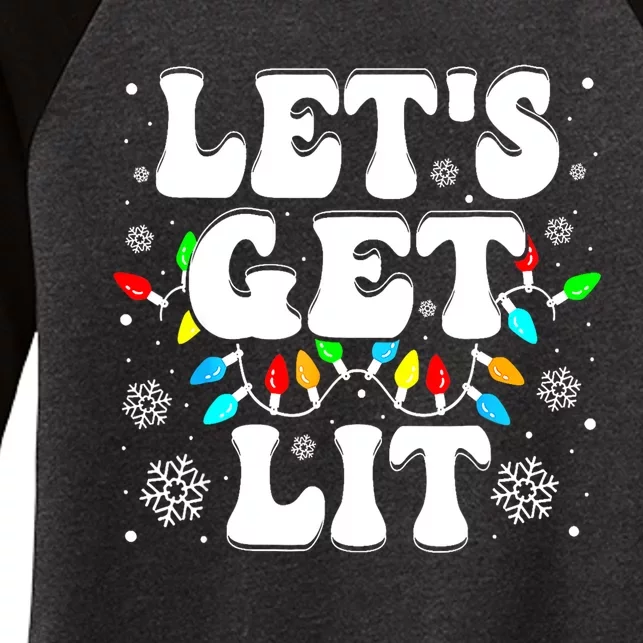 LetS Get Lit Funny Christmas Lights Xmas Pajamas Holiday Women's Tri-Blend 3/4-Sleeve Raglan Shirt