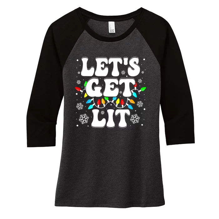 LetS Get Lit Funny Christmas Lights Xmas Pajamas Holiday Women's Tri-Blend 3/4-Sleeve Raglan Shirt