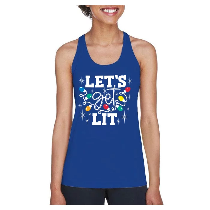 Let's Get Lit Ing Santa Hat Christmas Lights Funny Funny Gift Women's Racerback Tank