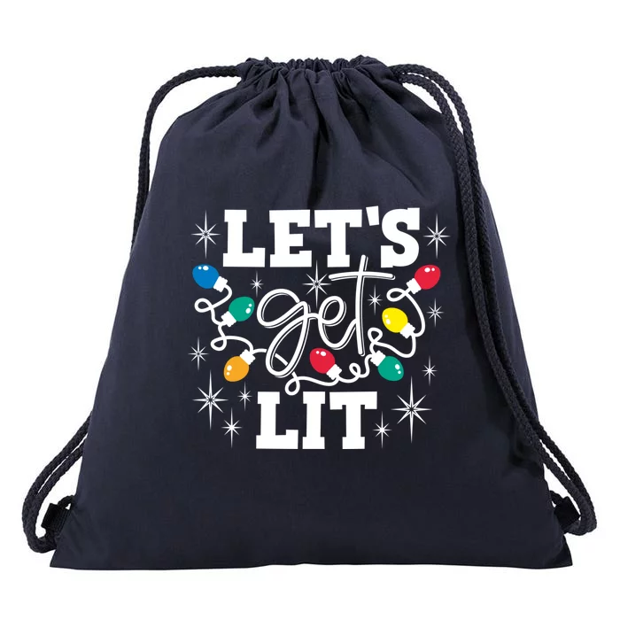 Let's Get Lit Ing Santa Hat Christmas Lights Funny Funny Gift Drawstring Bag