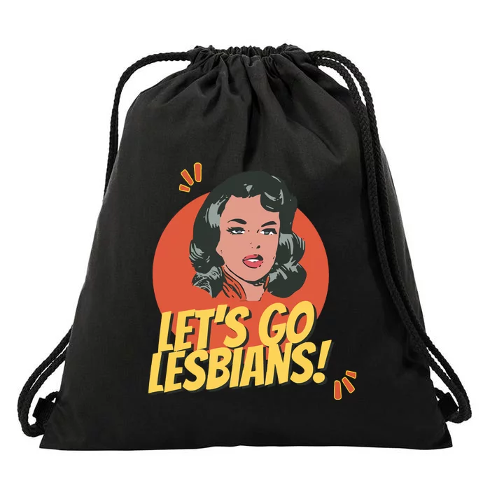 Lets Go Lesbians! Retro Lesbian Subtle Drawstring Bag