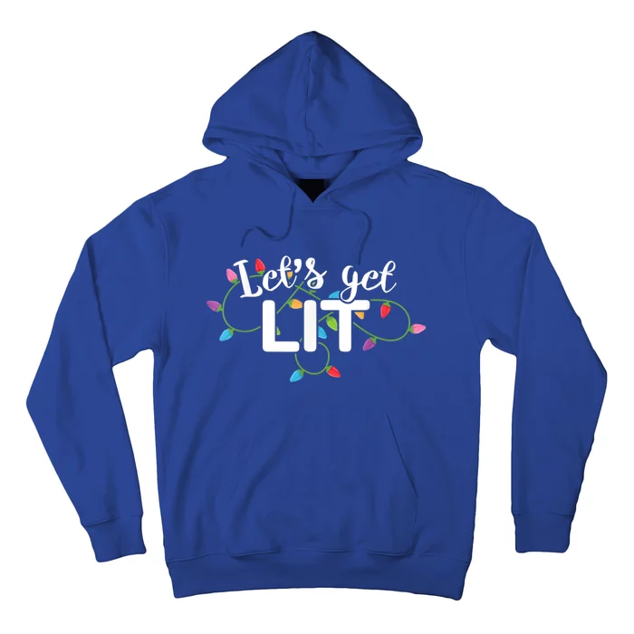 Let's Get Lit Ing Santa Hat Christmas Lights Funny Gift Hoodie