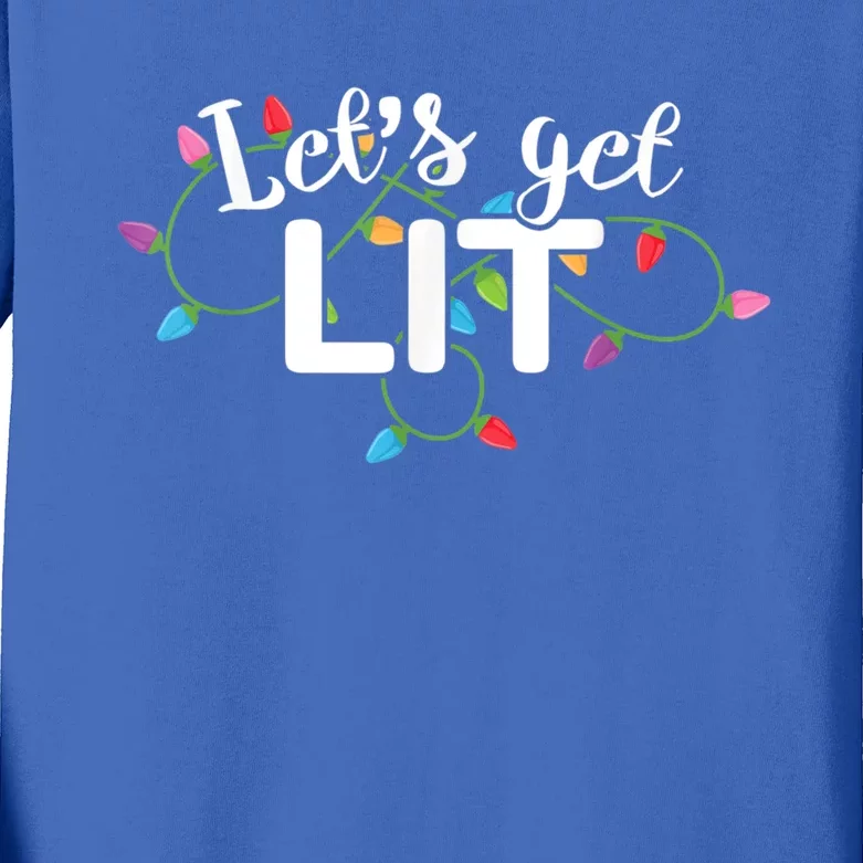 Let's Get Lit Ing Santa Hat Christmas Lights Funny Gift Kids Long Sleeve Shirt