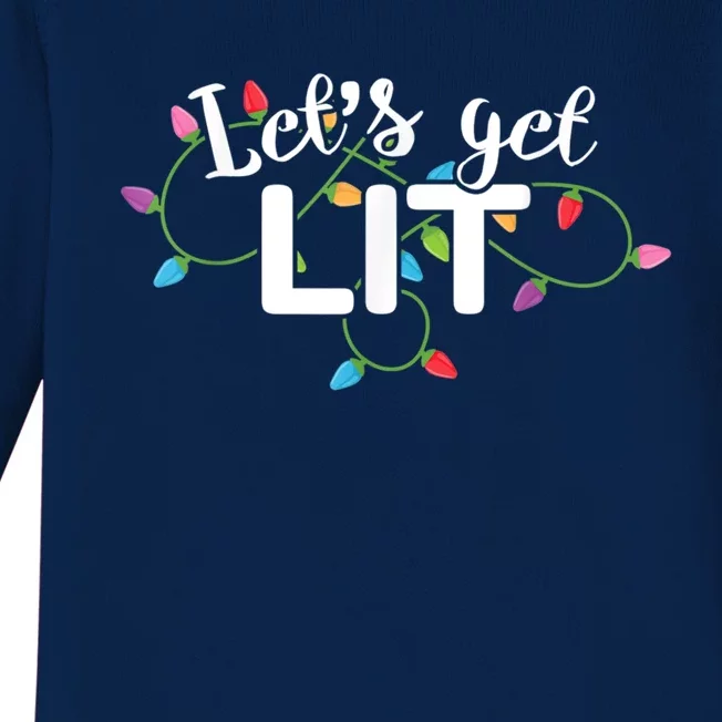 Let's Get Lit Ing Santa Hat Christmas Lights Funny Gift Baby Long Sleeve Bodysuit