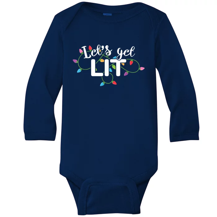 Let's Get Lit Ing Santa Hat Christmas Lights Funny Gift Baby Long Sleeve Bodysuit