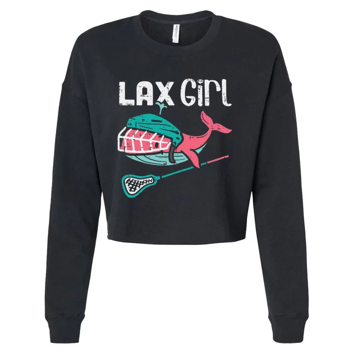 Lax Girl Lacrosse Whale Cute Sport Player Goalie Cropped Pullover Crew