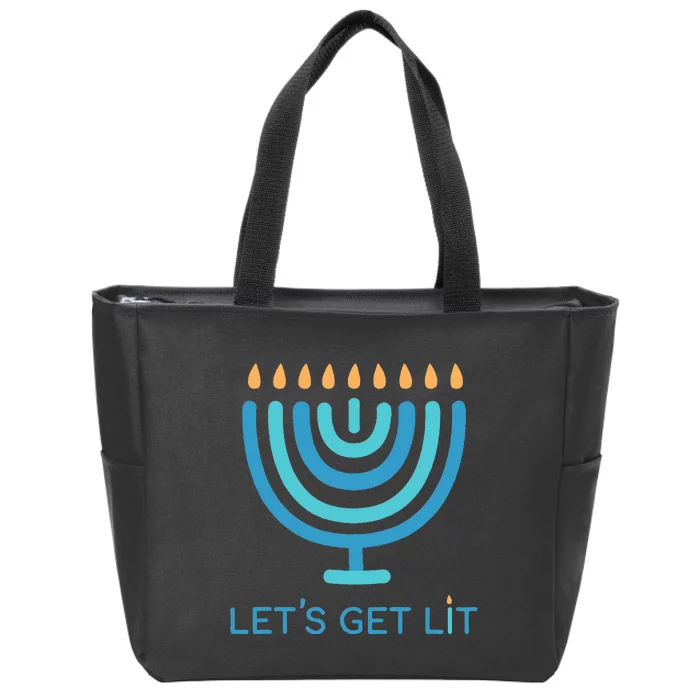 Let's Get Lit Menorah Jewish Funny Ugly Hanukkah Jew Zip Tote Bag