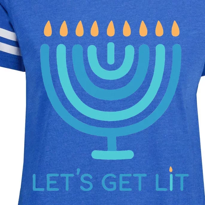 Let's Get Lit Menorah Jewish Funny Ugly Hanukkah Jew Enza Ladies Jersey Football T-Shirt