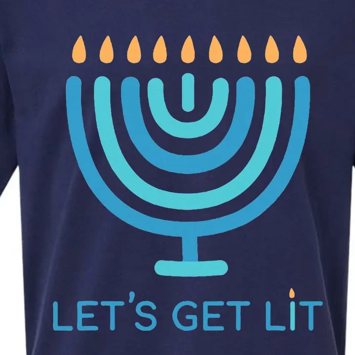 Let's Get Lit Menorah Jewish Funny Ugly Hanukkah Jew Sueded Cloud Jersey T-Shirt