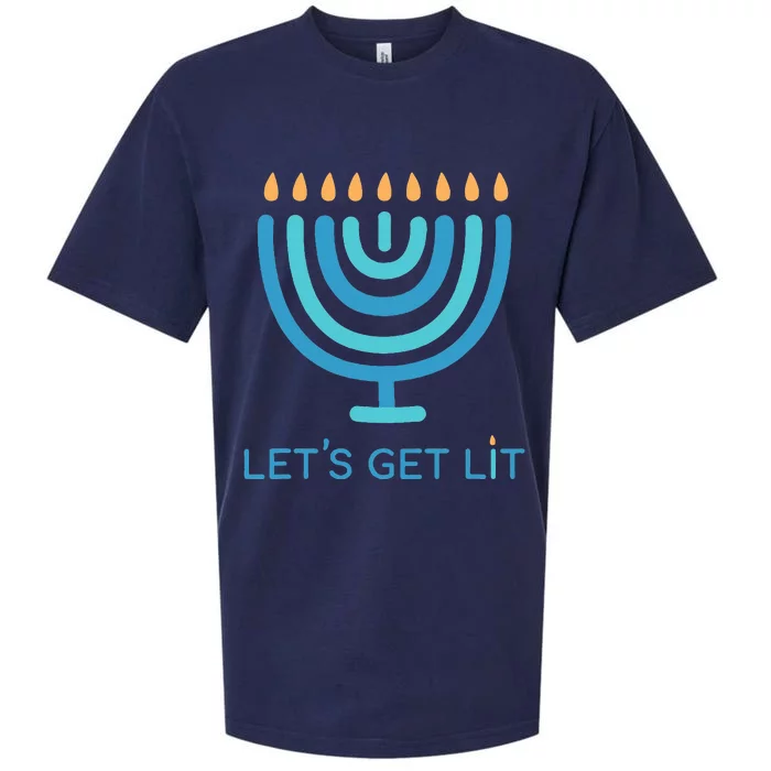 Let's Get Lit Menorah Jewish Funny Ugly Hanukkah Jew Sueded Cloud Jersey T-Shirt